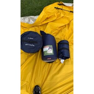 Coleman Brazos 20-40F Sleeping Bag LL Bean 40F Camp Bag & Sleeping Pad Set Navy